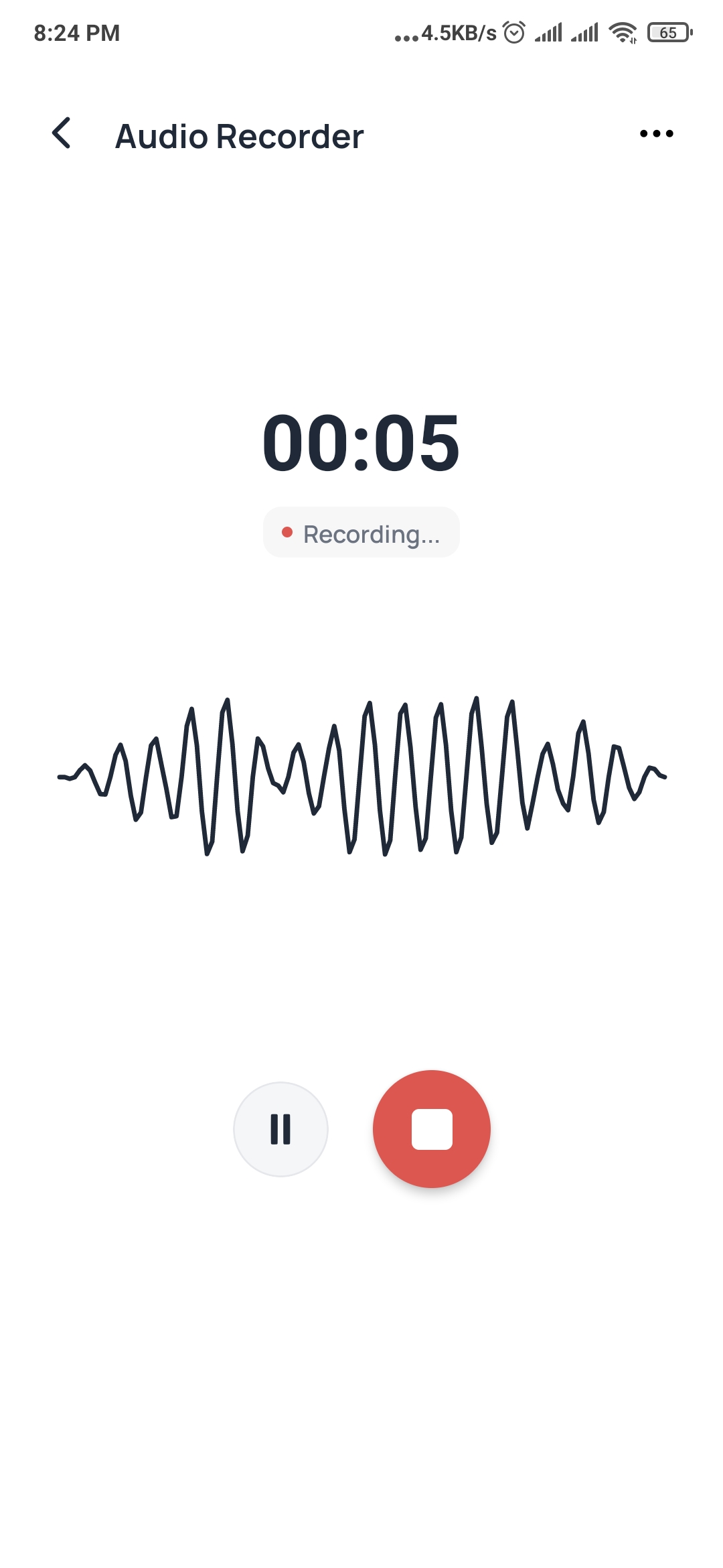 DeepRevision's audio recorder recording a lecture, with a timer and waveform